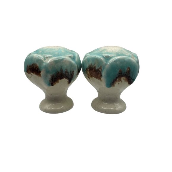 Vintage Ceramic Salt & Pepper Shakers With Blue & Brown Drip Glaze Design - Picture 3 of 4